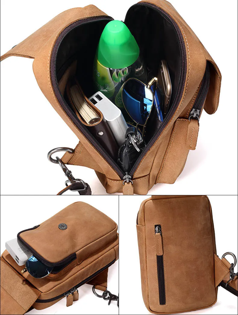 Sidiou Group Men Messenger Bags Genuine Leather Men's Bags Travel Chest Pack  Leather Shoulder Bags