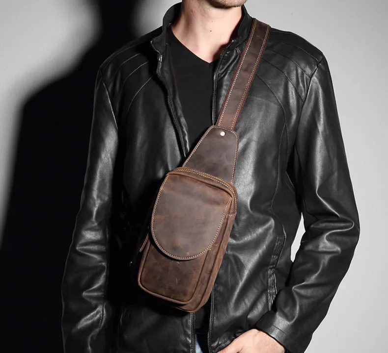 Sidiou Group Men Messenger Bags Genuine Leather Men's Bags Travel Chest Pack  Leather Shoulder Bags