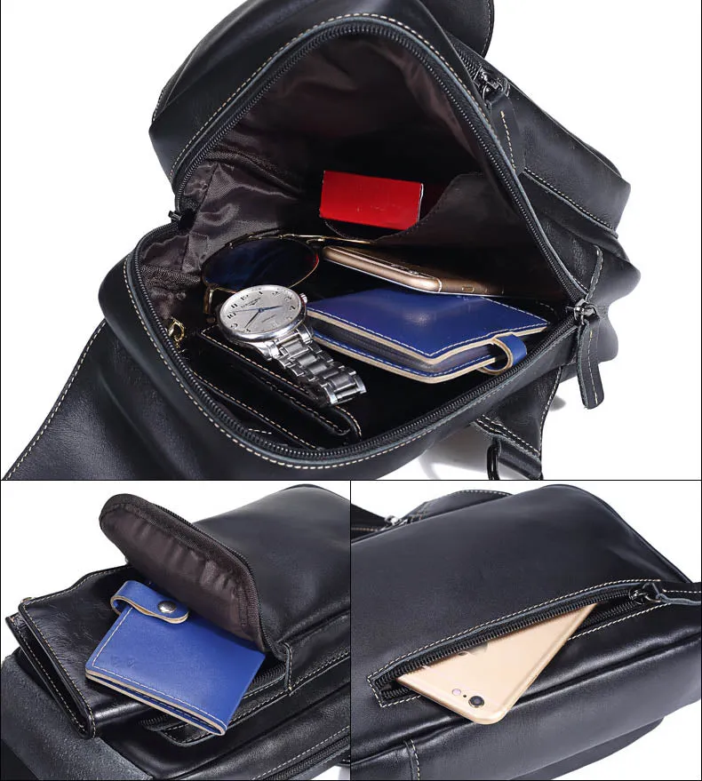 Sidiou Group Men Messenger Bags Genuine Leather Men's Bags Travel Chest Pack  Leather Shoulder Bags