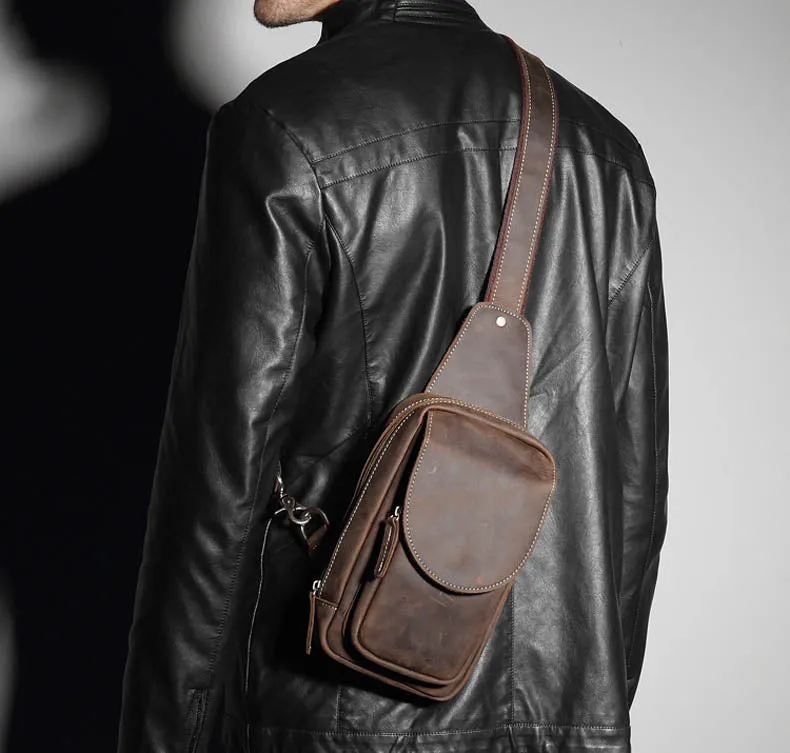 Sidiou Group Men Messenger Bags Genuine Leather Men's Bags Travel Chest Pack  Leather Shoulder Bags
