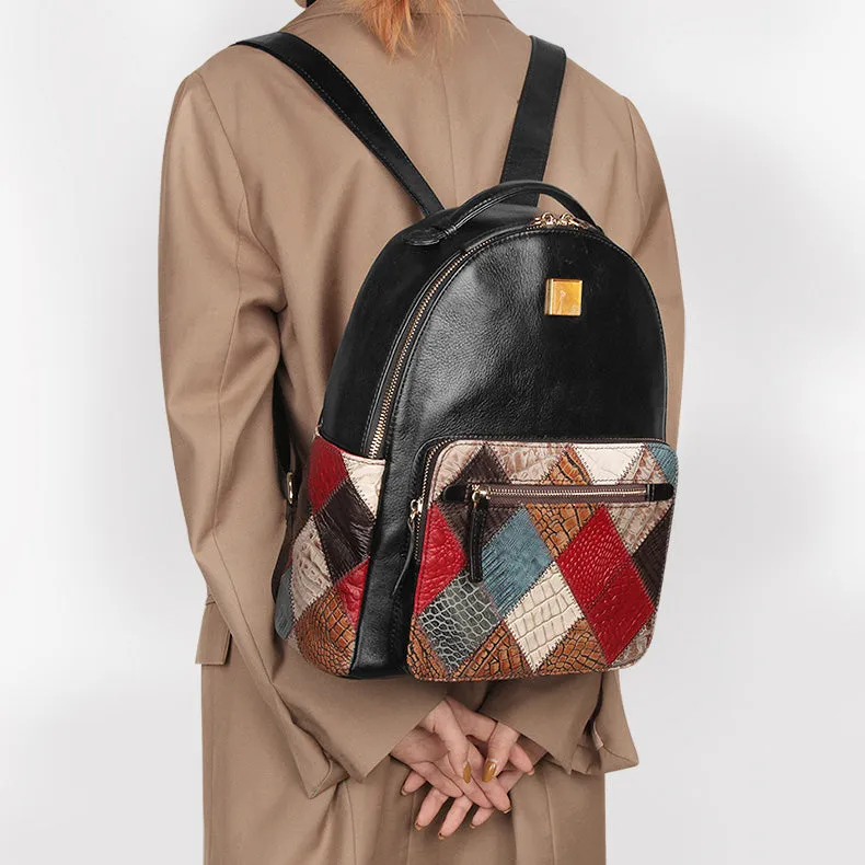 Small Womens Boho Leather Backpack Bags Leather Rucksack For Women