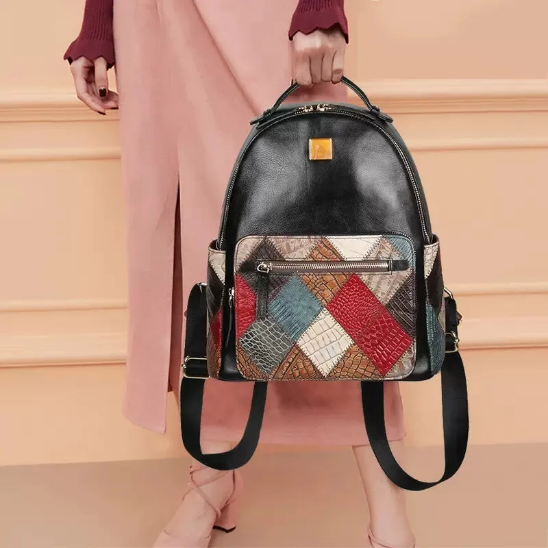 Small Womens Boho Leather Backpack Bags Leather Rucksack For Women