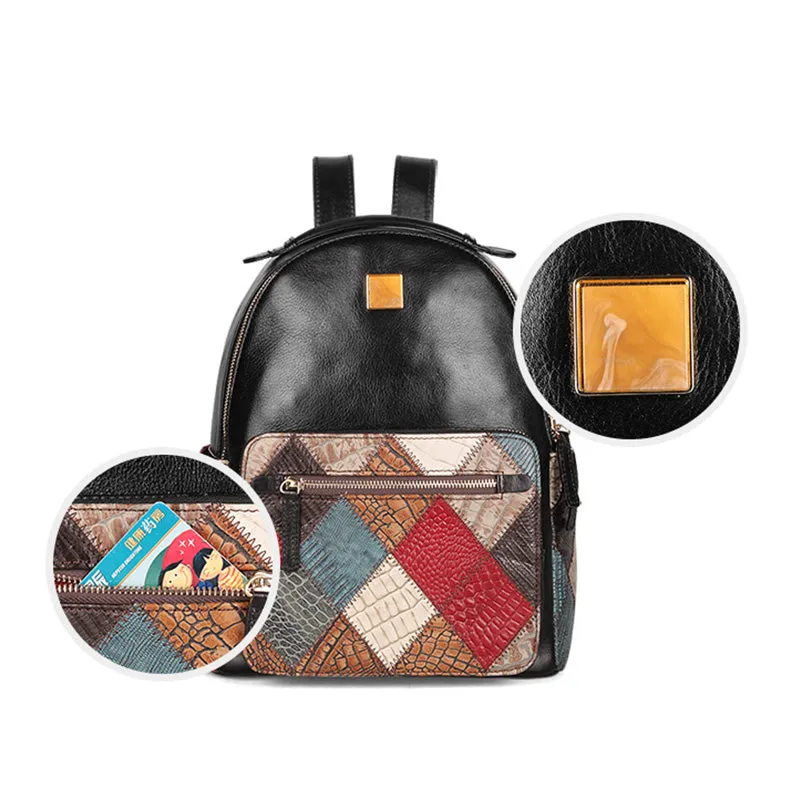 Small Womens Boho Leather Backpack Bags Leather Rucksack For Women