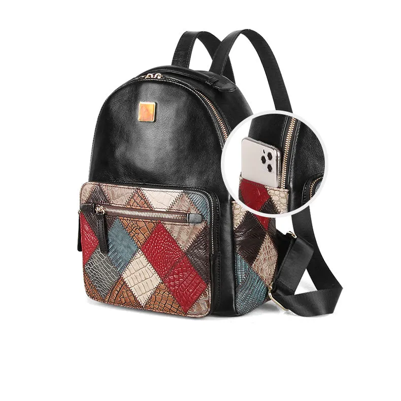 Small Womens Boho Leather Backpack Bags Leather Rucksack For Women