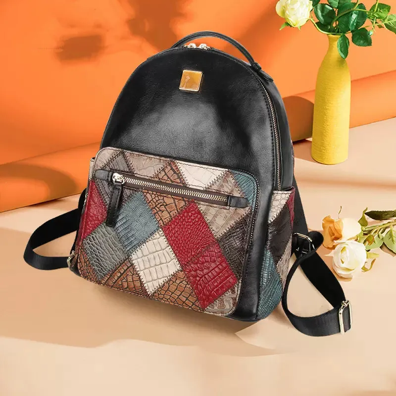 Small Womens Boho Leather Backpack Bags Leather Rucksack For Women
