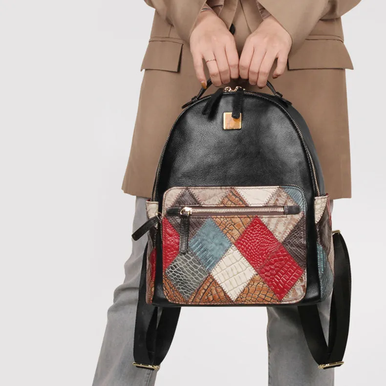 Small Womens Boho Leather Backpack Bags Leather Rucksack For Women
