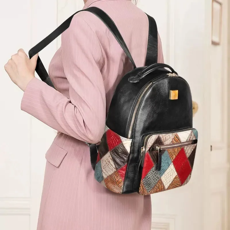 Small Womens Boho Leather Backpack Bags Leather Rucksack For Women