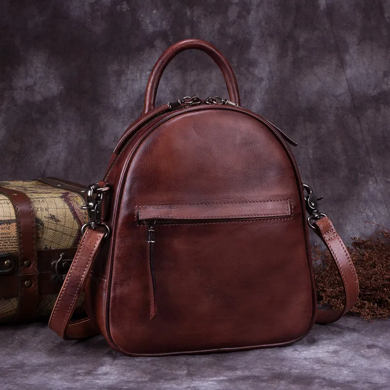 Small Womens Dyeing Leather Backpack Handbags Shoulder Bag for Women