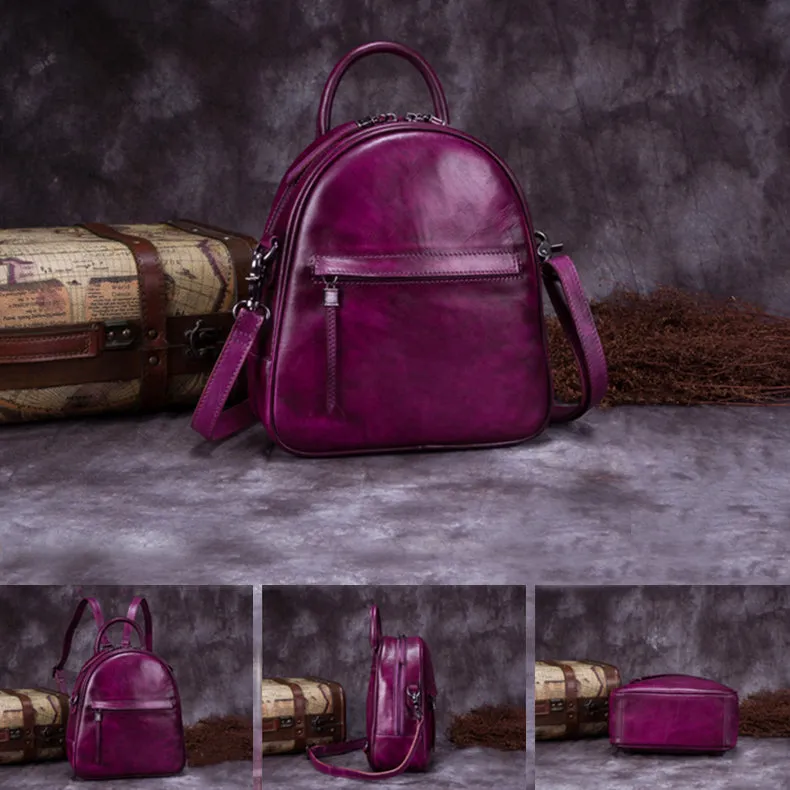 Small Womens Dyeing Leather Backpack Handbags Shoulder Bag for Women