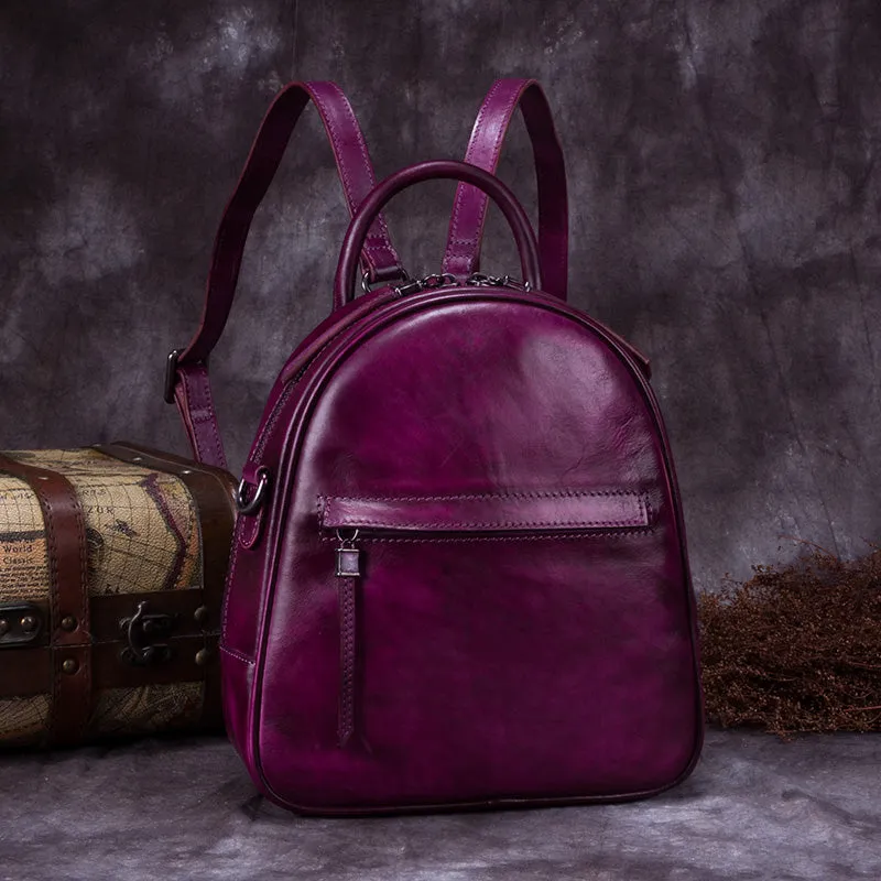 Small Womens Dyeing Leather Backpack Handbags Shoulder Bag for Women