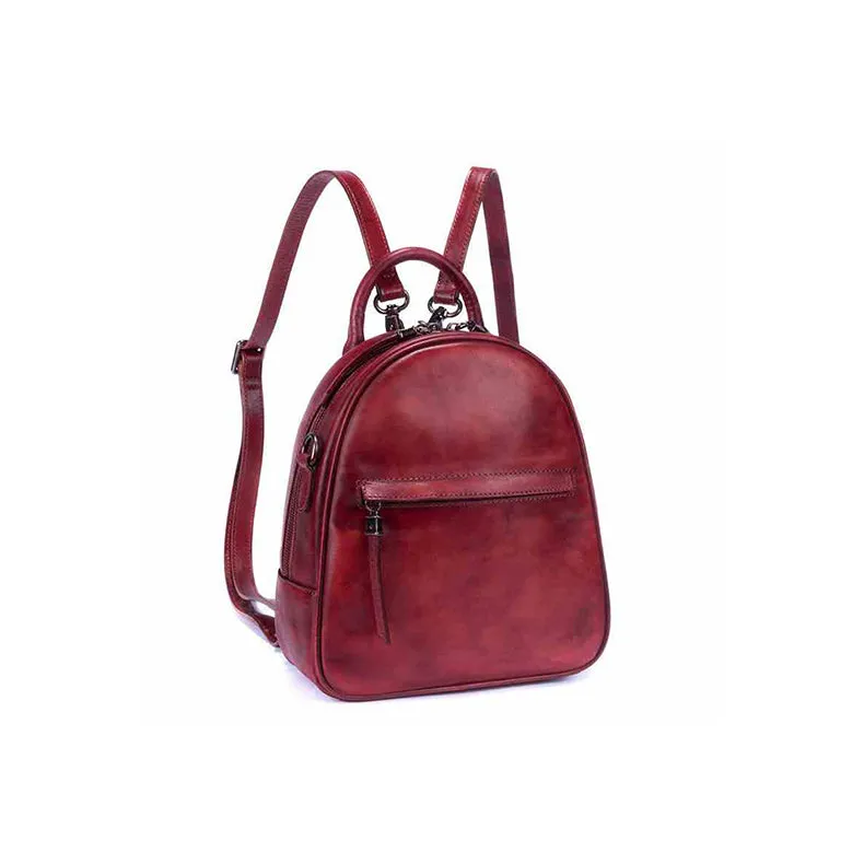 Small Womens Dyeing Leather Backpack Handbags Shoulder Bag for Women