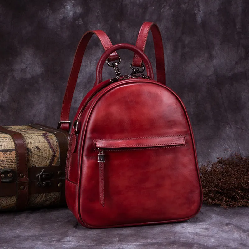 Small Womens Dyeing Leather Backpack Handbags Shoulder Bag for Women