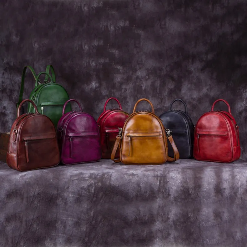 Small Womens Dyeing Leather Backpack Handbags Shoulder Bag for Women