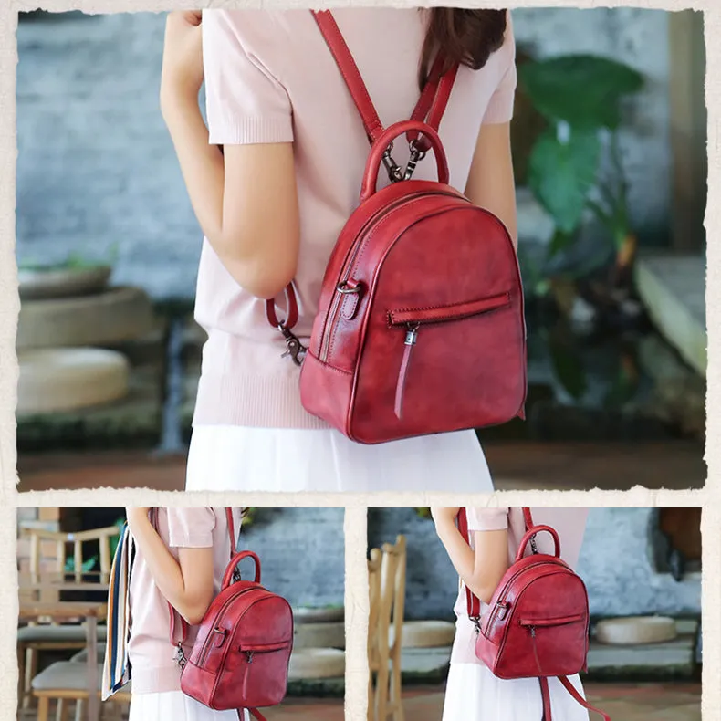 Small Womens Dyeing Leather Backpack Handbags Shoulder Bag for Women