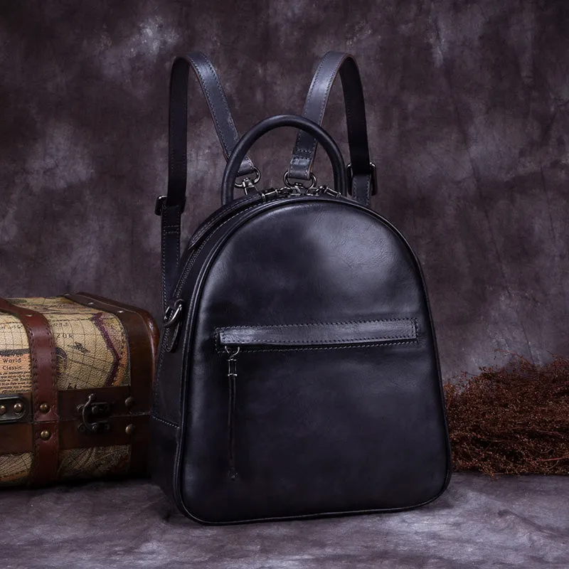Small Womens Dyeing Leather Backpack Handbags Shoulder Bag for Women
