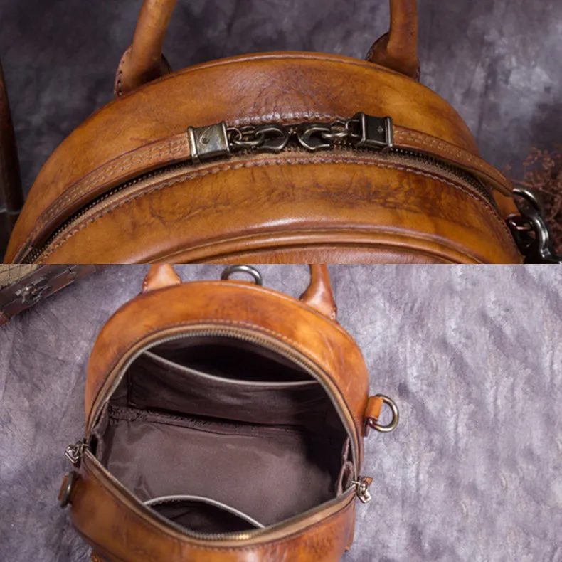 Small Womens Dyeing Leather Backpack Handbags Shoulder Bag for Women
