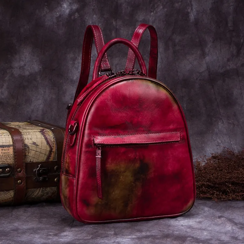 Small Womens Dyeing Leather Backpack Handbags Shoulder Bag for Women