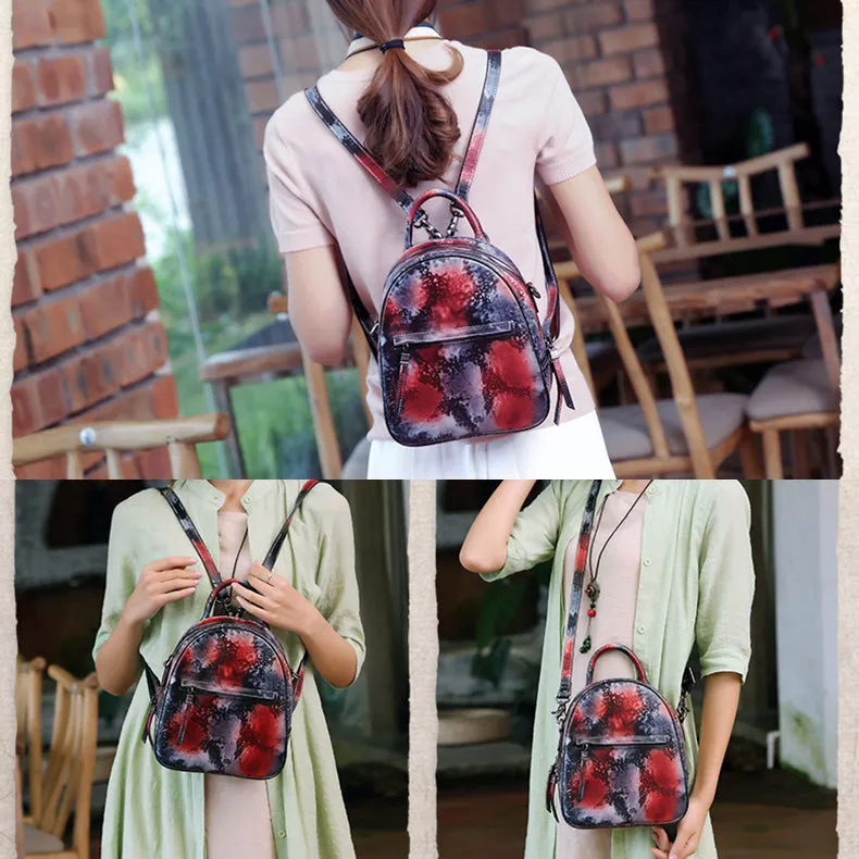 Small Womens Dyeing Leather Backpack Handbags Shoulder Bag for Women