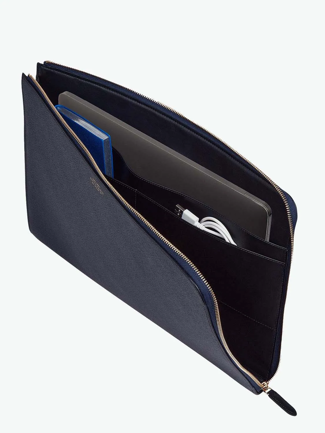 Smythson Large Laptop Case Navy