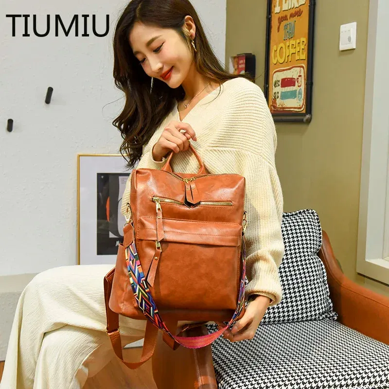 Sohiwoo Multifunction High Shoulder Backpack Women Bags Backpack Quality Bagpack Girls Teenager Mochila Bags School For  Leather New