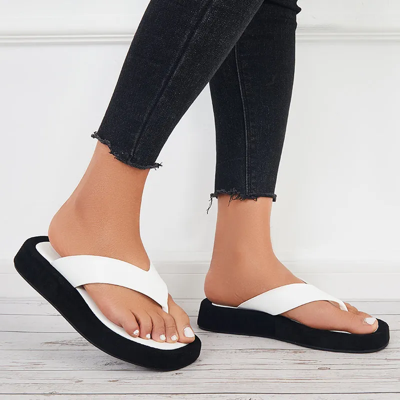 Sohiwoo Women Women Platform Flip Flops Soft Sole Slides Thong Sandals