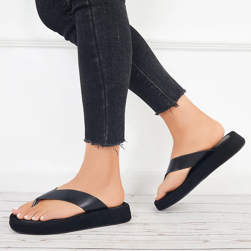 Sohiwoo Women Women Platform Flip Flops Soft Sole Slides Thong Sandals