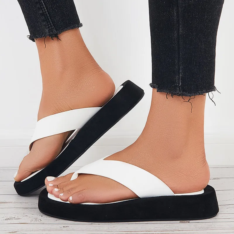 Sohiwoo Women Women Platform Flip Flops Soft Sole Slides Thong Sandals