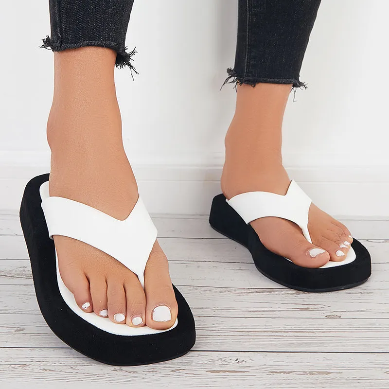 Sohiwoo Women Women Platform Flip Flops Soft Sole Slides Thong Sandals