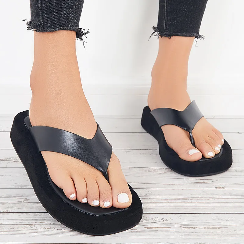 Sohiwoo Women Women Platform Flip Flops Soft Sole Slides Thong Sandals