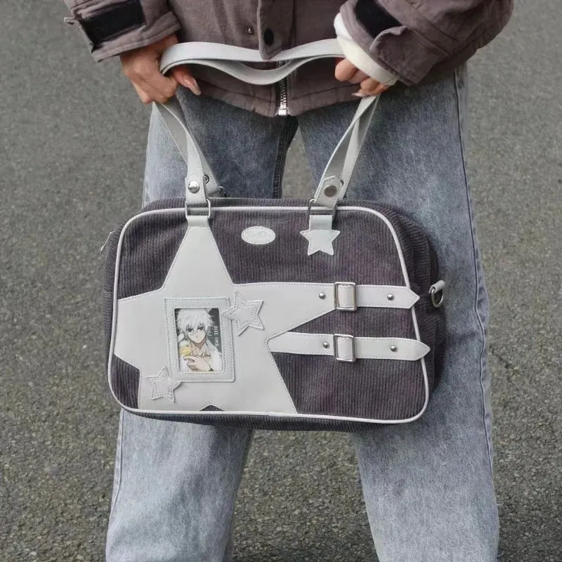 Sohiwoo Y2K Corduroy Casual Ita Bag Cute Womens Shoulder Bag Fashion Crossbody Bag Lolita Girl Transparent Bag DIY Display Handbag Purse