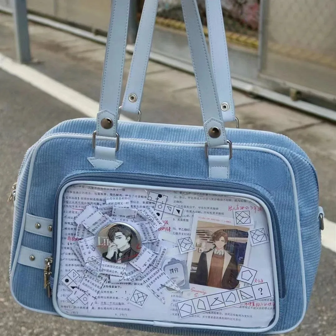 Sohiwoo Y2K Corduroy Casual Ita Bag Cute Womens Shoulder Bag Fashion Crossbody Bag Lolita Girl Transparent Bag DIY Display Handbag Purse