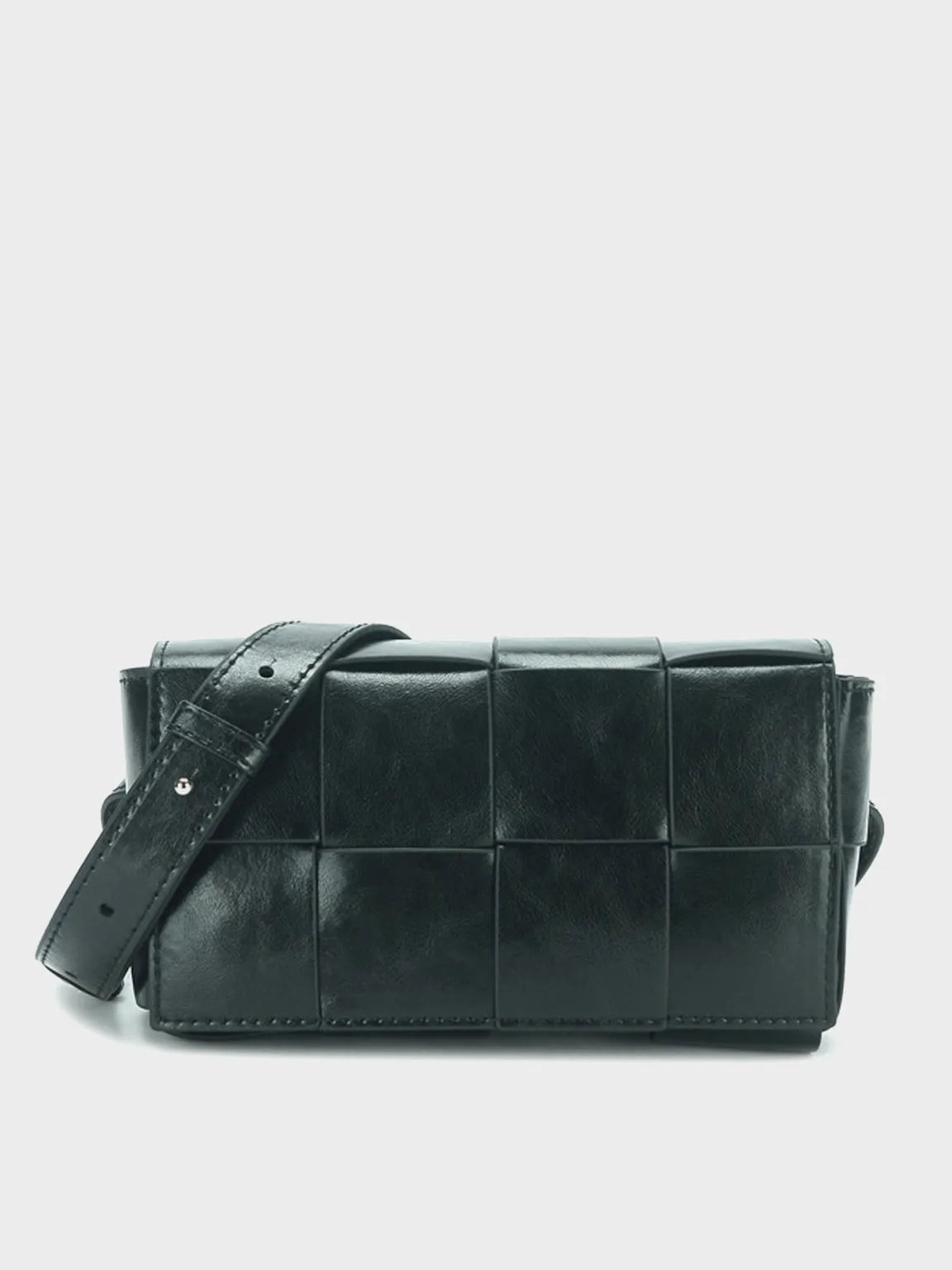 Square Cassette Mini Woven Belt Bag Wax Leather Crossbody Sling Fanny Pack