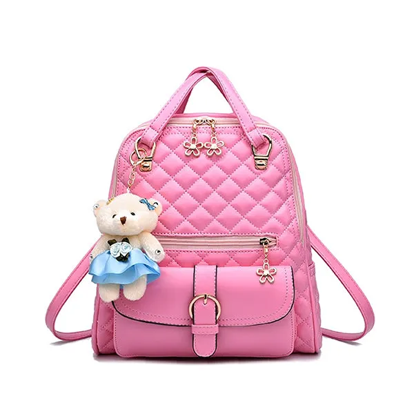 stylish solid backpack with teddybear