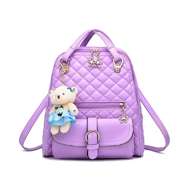 stylish solid backpack with teddybear