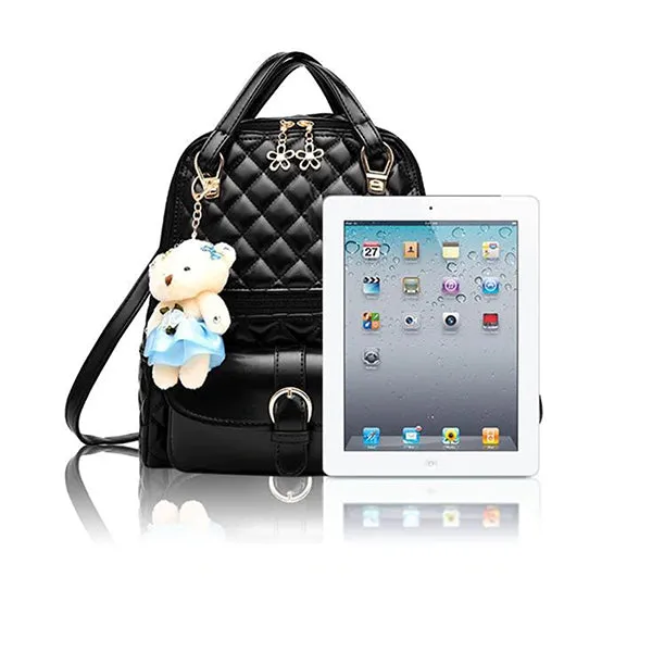 stylish solid backpack with teddybear
