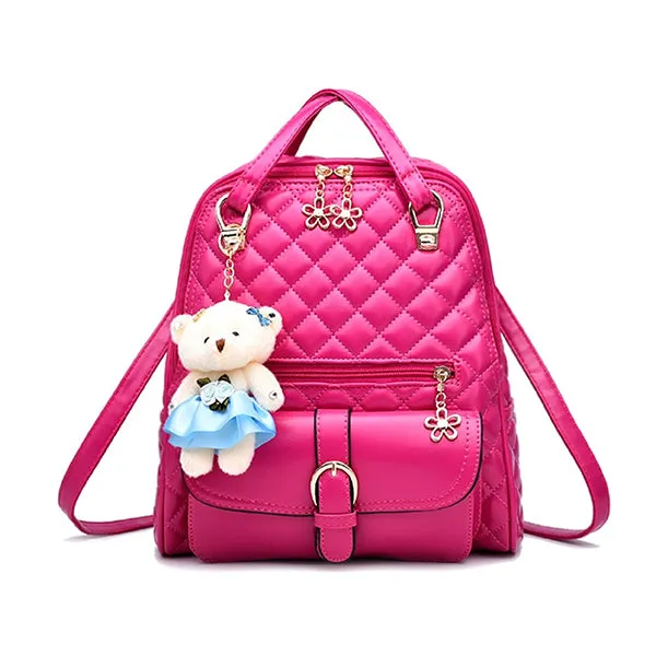 stylish solid backpack with teddybear