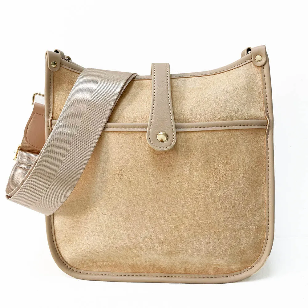 Suede Messenger Bags w/ Matching Adjustable Solid Strap - Assorted Colors