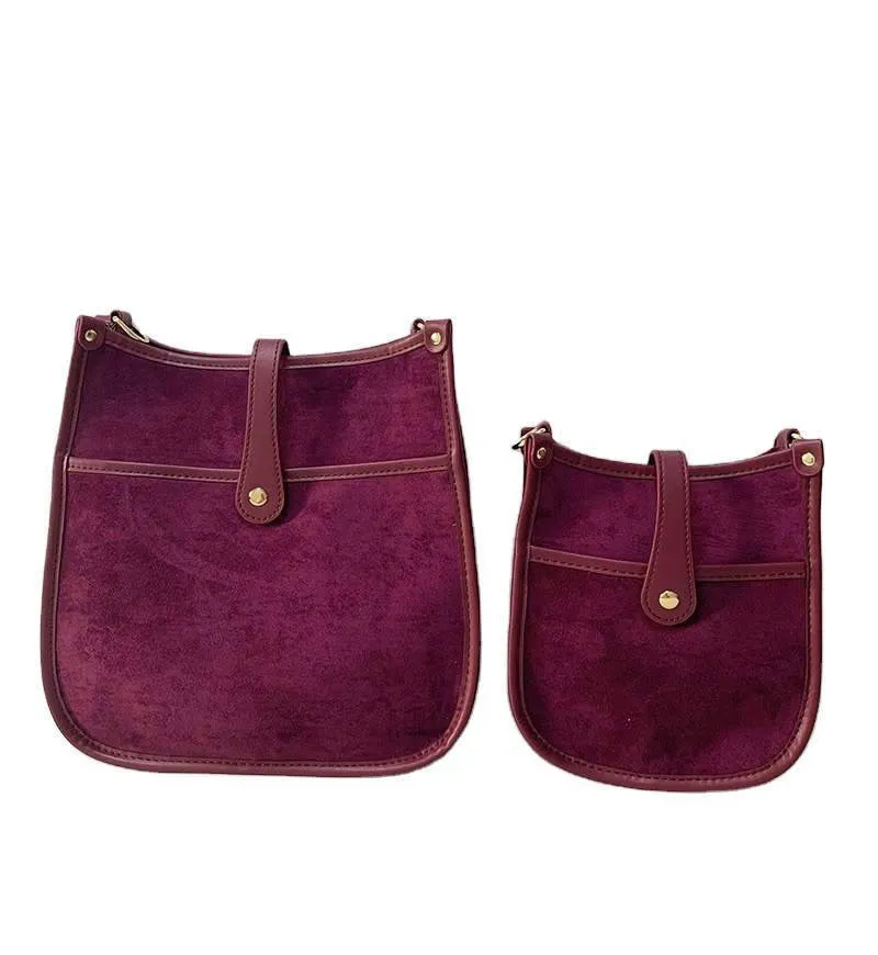 Suede Messenger Bags w/ Matching Adjustable Solid Strap - Assorted Colors