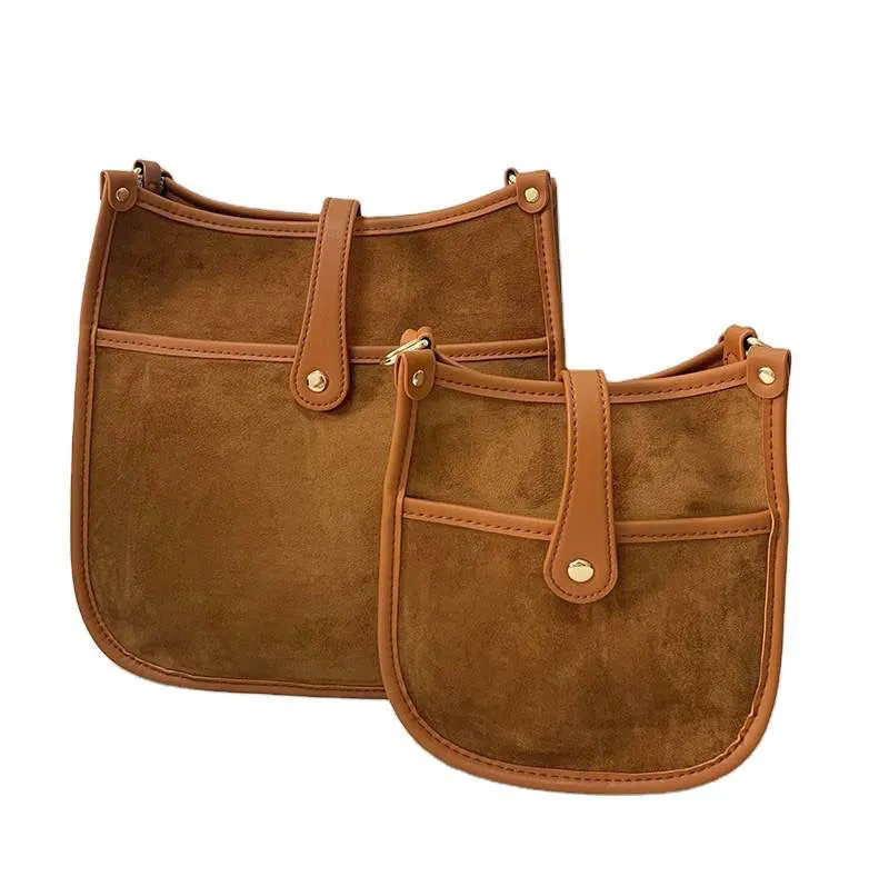 Suede Messenger Bags w/ Matching Adjustable Solid Strap - Assorted Colors