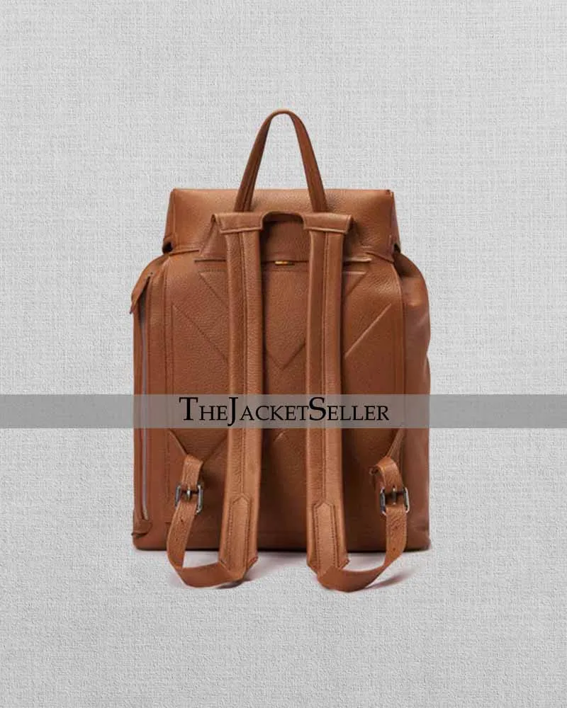 TAN LARGE LEATHER BACKPACK WITH BUCKLE CLOSURE