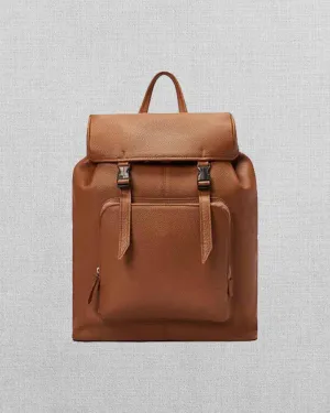 TAN LARGE LEATHER BACKPACK WITH BUCKLE CLOSURE
