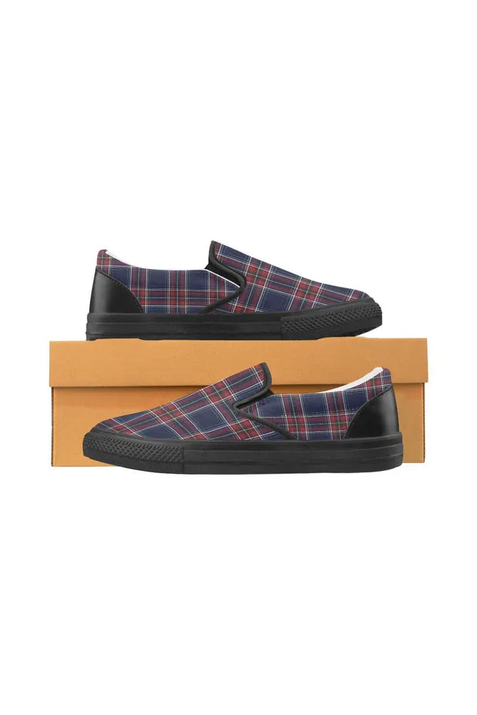 Tartan Blue Men's Slip-on Canvas Shoes (Model 019)