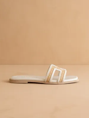 The Ena | White H Cutout Raffia Slide