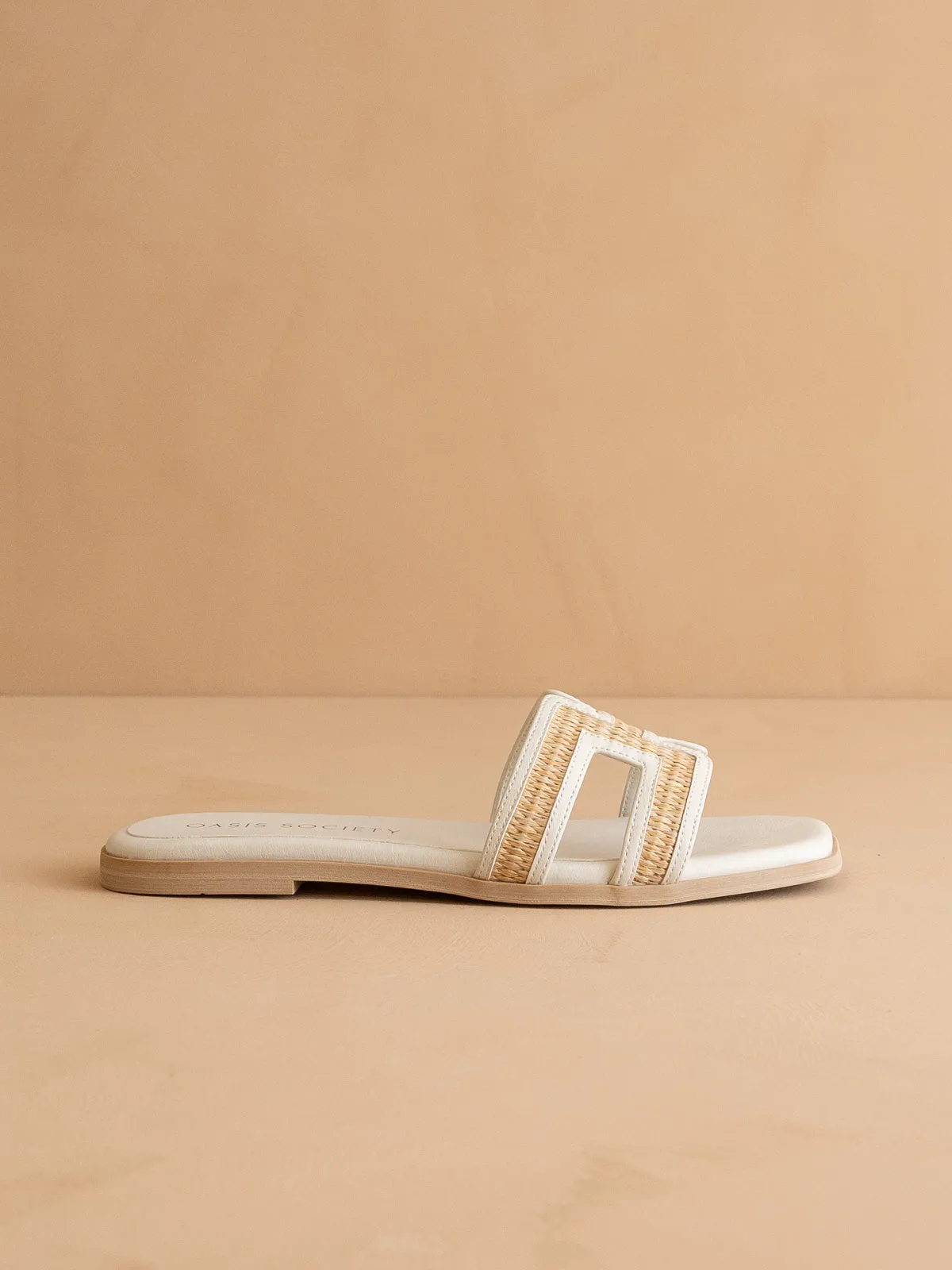 The Ena | White H Cutout Raffia Slide