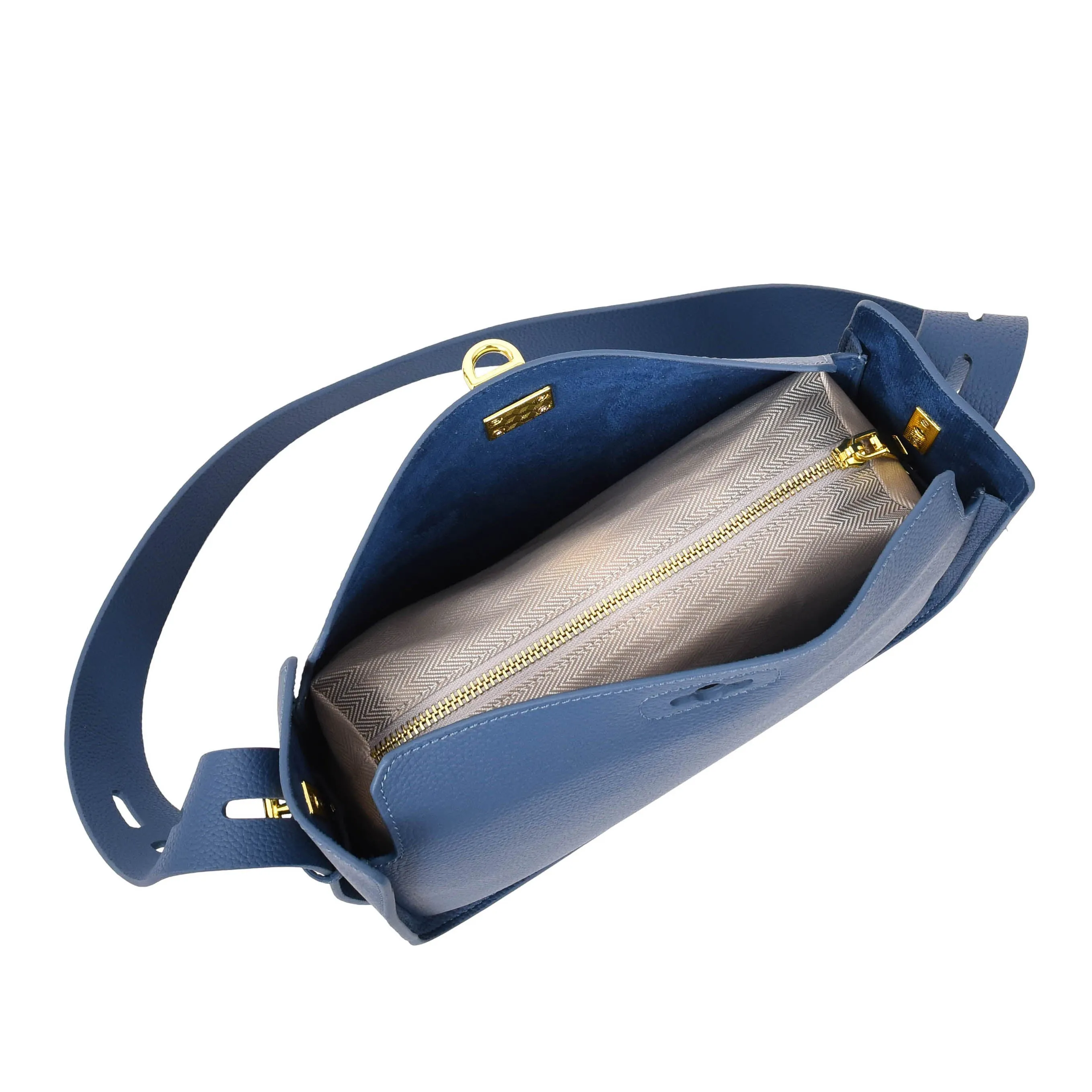 Toronto Women's Classic Real Leather Organiser Shoulder Bag Blue