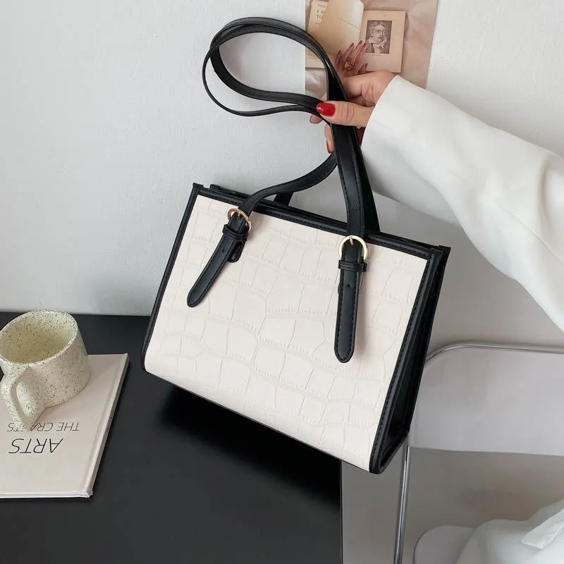 Tote Bag Underarm Shoulder Bag Female Designer Handbag Fashion 2021 New PU Leather Large Capacity Stone Pattern Contrast Color