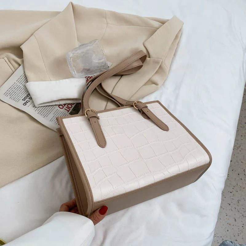Tote Bag Underarm Shoulder Bag Female Designer Handbag Fashion 2021 New PU Leather Large Capacity Stone Pattern Contrast Color