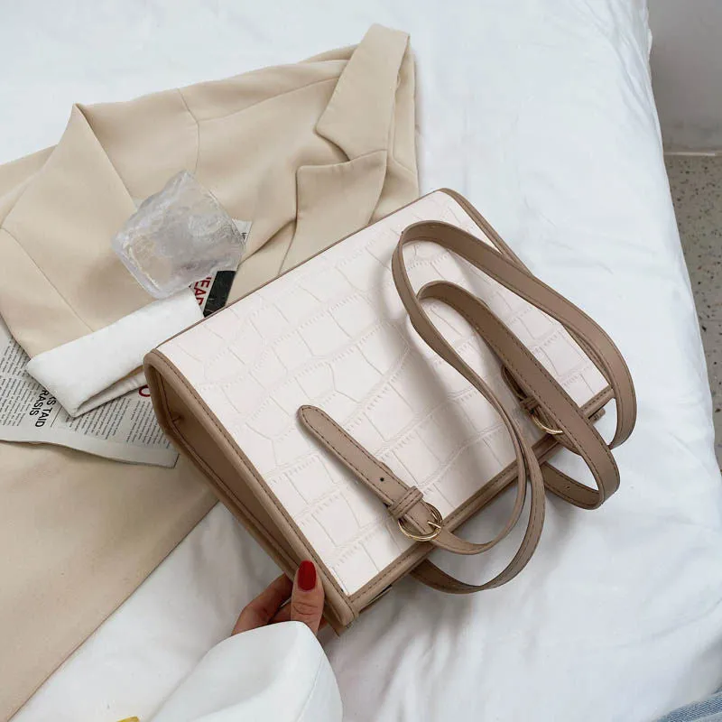 Tote Bag Underarm Shoulder Bag Female Designer Handbag Fashion 2021 New PU Leather Large Capacity Stone Pattern Contrast Color