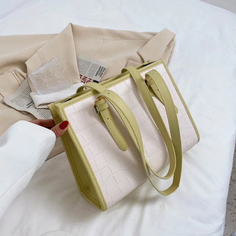 Tote Bag Underarm Shoulder Bag Female Designer Handbag Fashion 2021 New PU Leather Large Capacity Stone Pattern Contrast Color