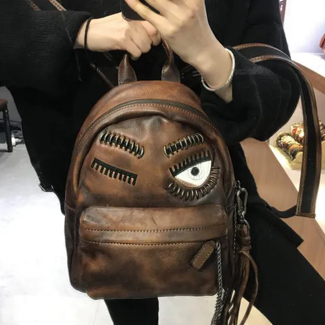 Unique Womens Black Leather Backpack Purse Leather Rucksack for Women